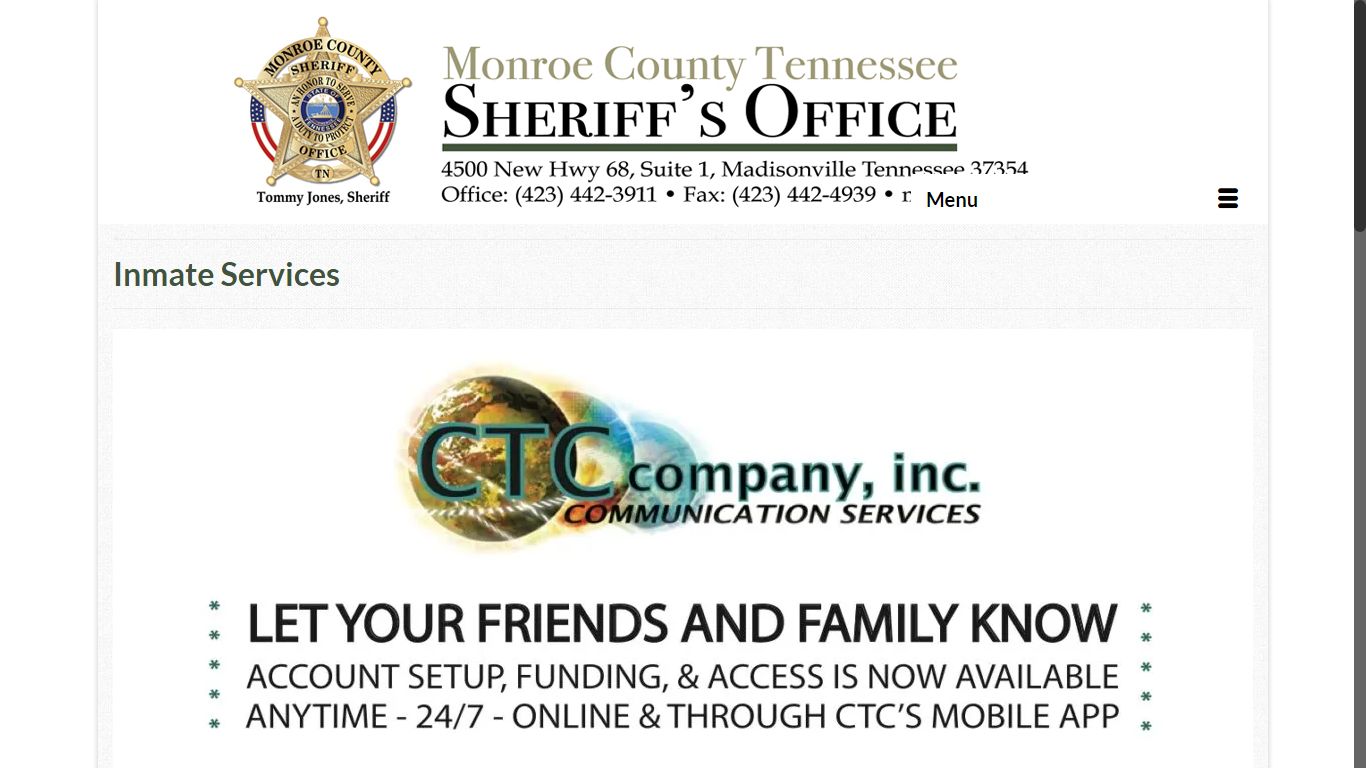 Inmate Services - Monroe County Tennessee Sheriff's Office